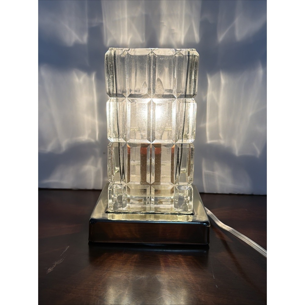 Geometric Modern Gilbert Rohde Lamp Heavy Made In Portugal Brass Cut GLASS 7"